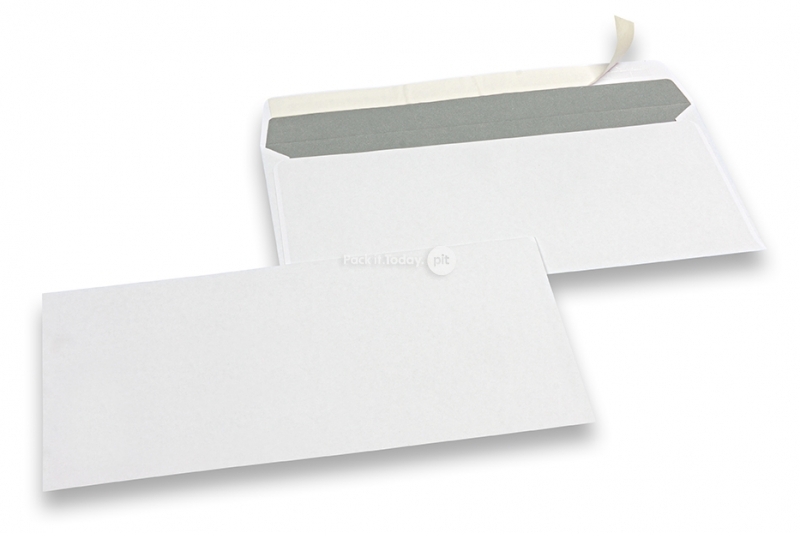Buste di carta bianco, 110 x 220 mm (DL), 80 grammi, chiusura a lembo autoadesivo, peso circa 4 g cad. 