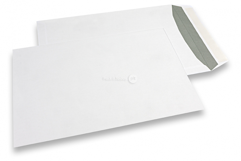 Buste di carta bianco, 240 x 340 mm (EC4), 120 grammi, chiusura a lembo autoadesivo, peso circa 21 g cad.
