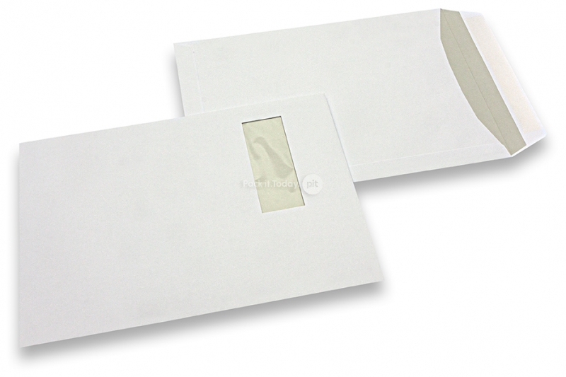 Buste con finestra, bianco, 220 x 312 mm (EA4), finestra a sinistra 40 x 110 mm, posizione della finestra 20 mm dal sinistra e 50 mm dal lato superiore, 120 grammi, chiusura gommata, peso circa 18 g cad.