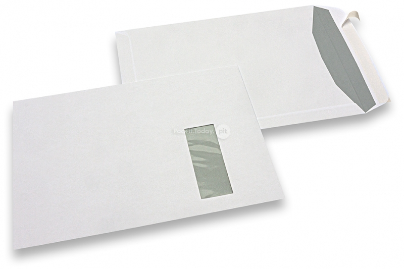 Buste con finestra, bianco, 229 x 324 mm (C4), finestra a destra 40 x 110 mm, posizione della finestra 20 mm dal destra e 60 mm dal lato superiore, 120 grammi, chiusura a lembo autoadesivo, peso circa 20 g cad.