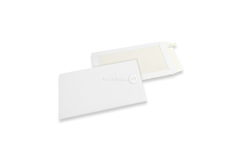 Buste con retro in cartone - 185 x 280 mm, parte anteriore kraft marrone da 120 grammi, parte posteriore duplex grigio da 450 grammi, lembo autoadesivo