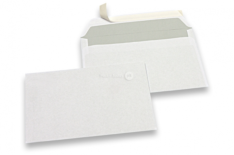 Buste di carta bianco, 114 x 162 mm (C6), 80 grammi, chiusura a striscia, peso circa 4 g cad. 