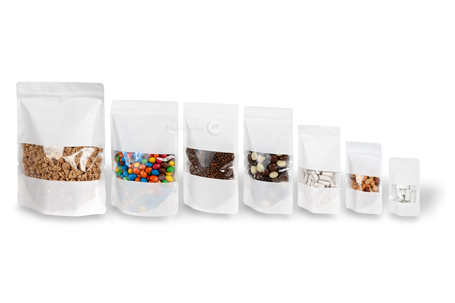 Sacchetti Doypack in carta con finestra - bianco