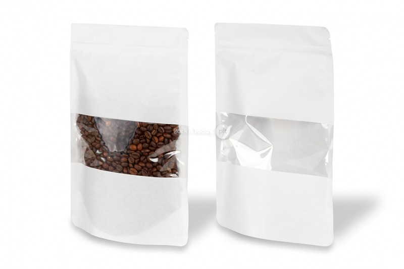 Sacchetti Doypack in carta con finestra - bianco, 180 x 290 x 90 mm, 1000 ml