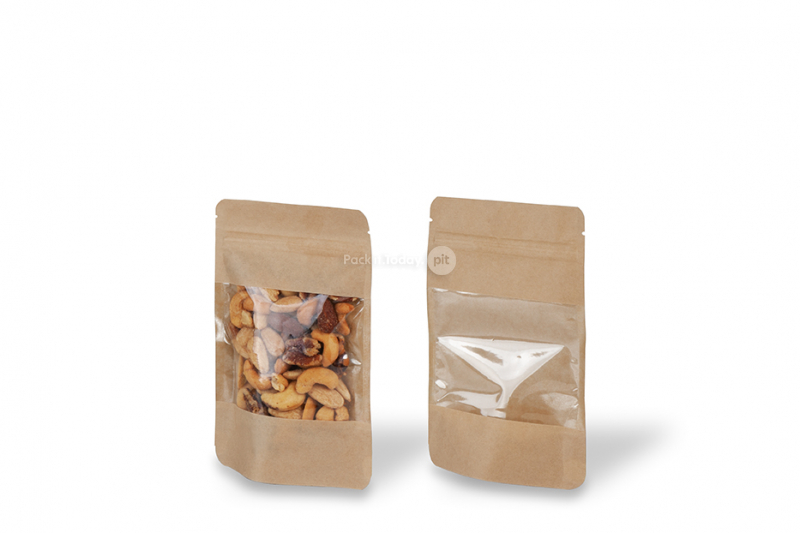 Sacchetti Doypack in carta con finestra grande - 110 x 185 x 70 mm, 250 ml