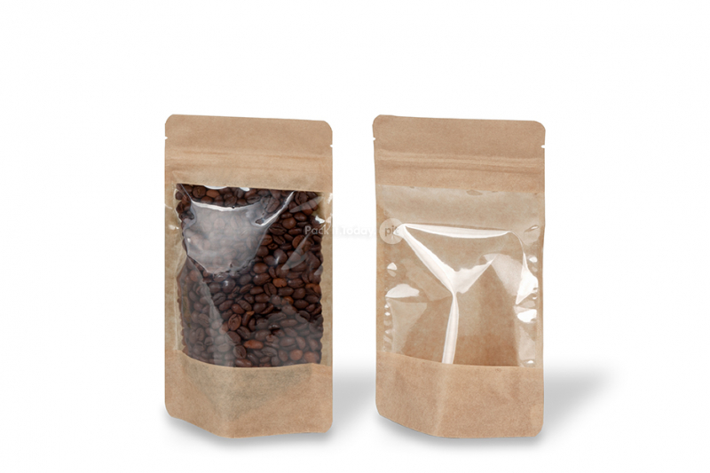 Sacchetti Doypack in carta con finestra grande - 130 x 225 x 70 mm, 500 ml