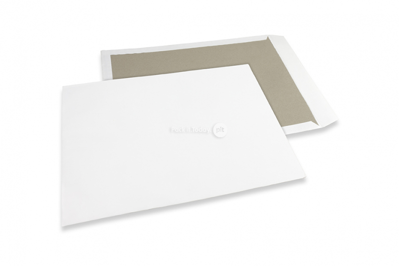 Buste con retro in cartone - 400 x 500 mm, parte anteriore kraft bianca da 120 grammi, parte posteriore duplex grigio da 700 grammi, chiusura non gommata