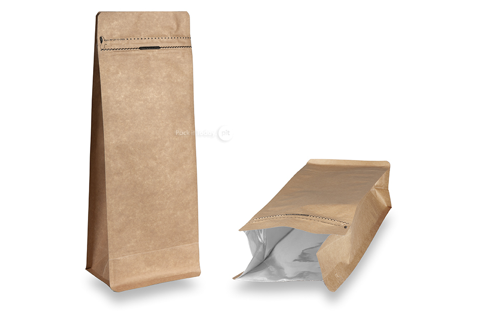 Sacchetti  con fondo piatto - marrone, 2000 ml / 1000 grammi caffè macinato