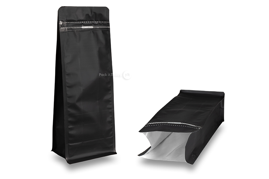 Sacchetti  con fondo piatto - nero, 2000 ml / 1000 grammi caffè macinato