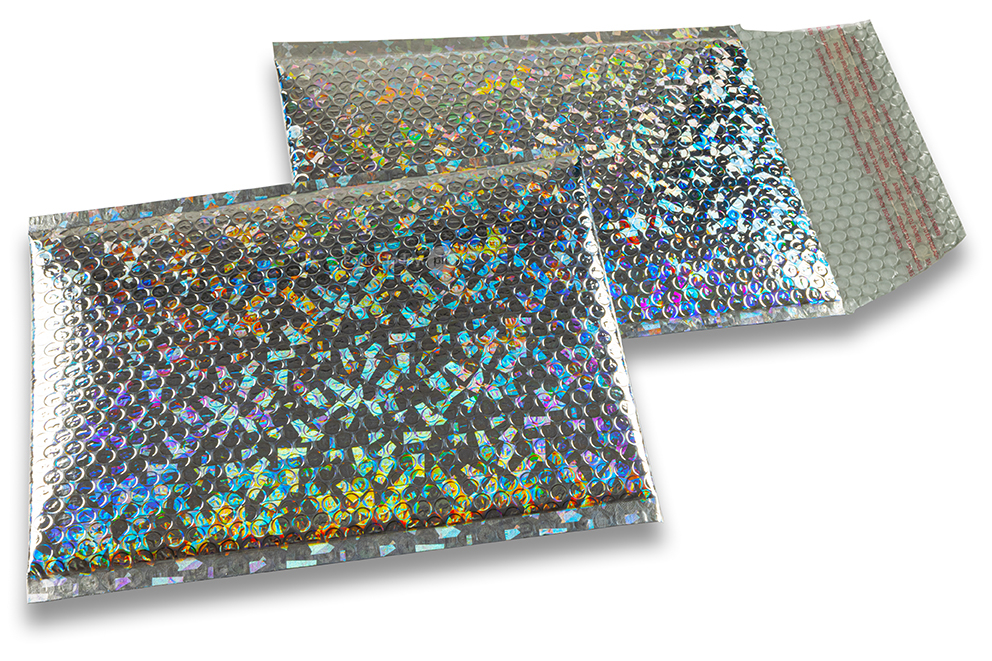Buste imbottite metallizzate ECO - argento olografico 180 x 250 mm
