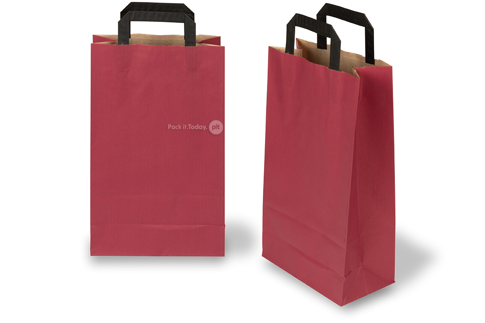 Sacchetti di carta con manici piatti - rosso, 220 x 105 x 360 mm