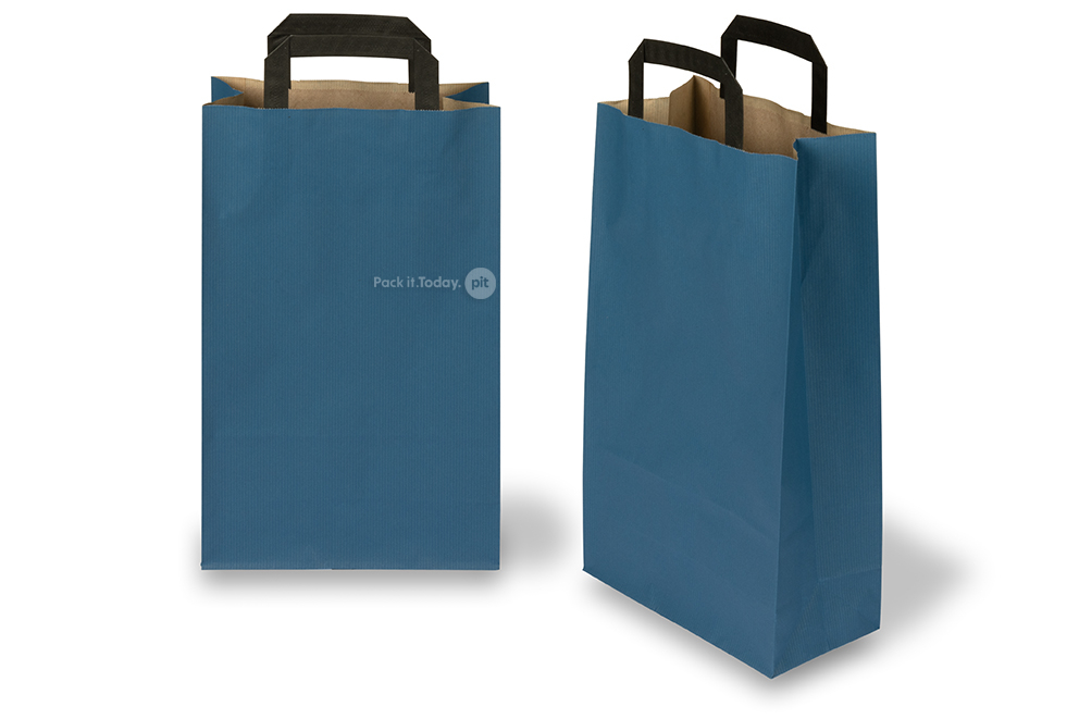 Sacchetti di carta con manici piatti - blu, 220 x 105 x 360 mm