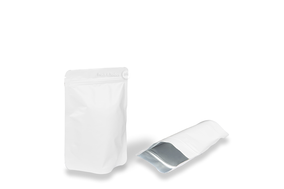 Sacchetti Doypack in carta Kraft bianco - 110 x 185 x 70 mm, 250 ml