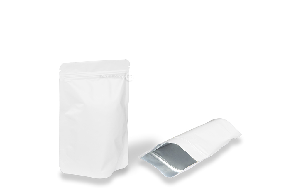 Sacchetti Doypack in carta Kraft bianco - 130 x 225 x 70 mm, 500 ml