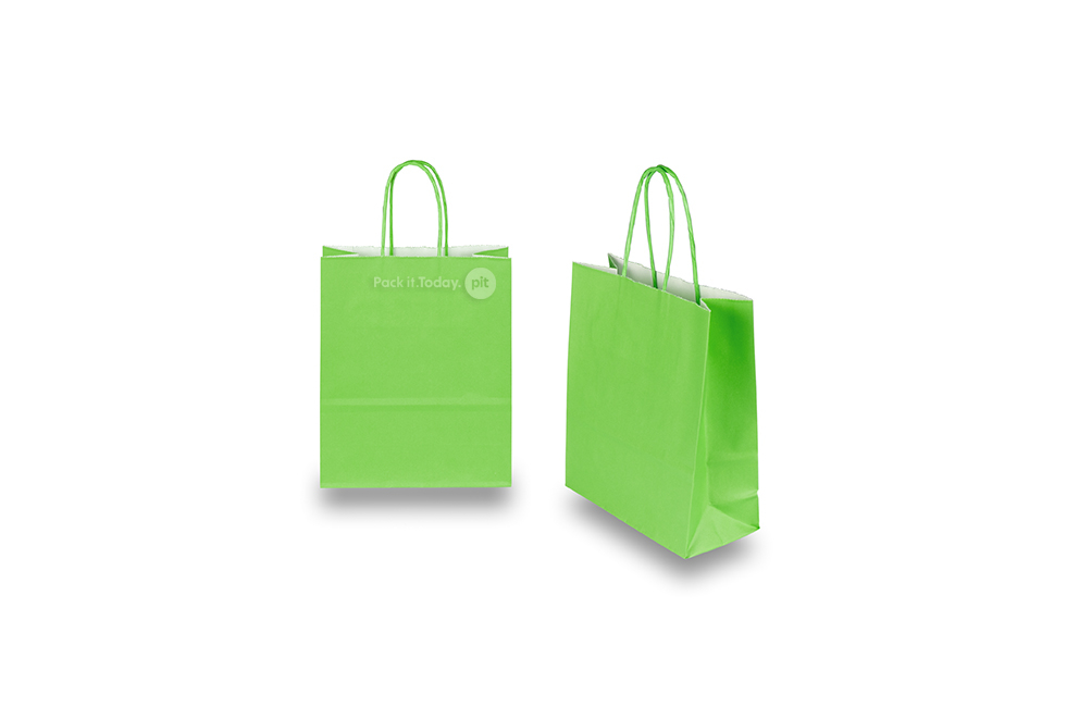 Sacchetti di carta con manici intrecciatip - verde, 180 x 80 x 220 mm, 90 grammi