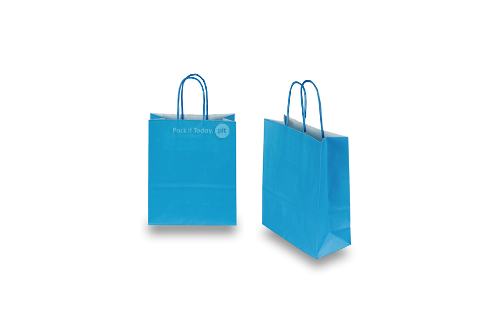 Sacchetti di carta con manici intrecciatip - blu, 180 x 80 x 220 mm, 90 grammi