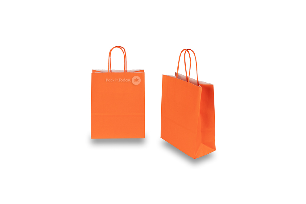 Sacchetti di carta con manici intrecciati - arancione, 180 x 80 x 220 mm, 90 grammi