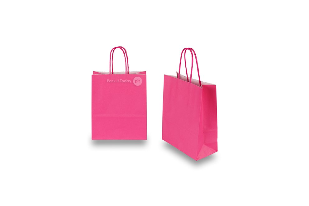 Sacchetti di carta con manici intrecciati - rosa intenso, 180 x 80 x 220 mm, 90 grammi