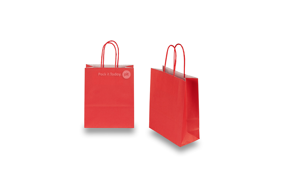 Sacchetti di carta con manici intrecciati - rosso fuoco, 180 x 80 x 220 mm, 90 grammi