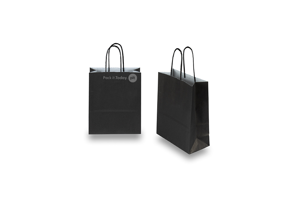 Sacchetti di carta con manici intrecciati - nero, 180 x 80 x 220 mm, 90 grammi