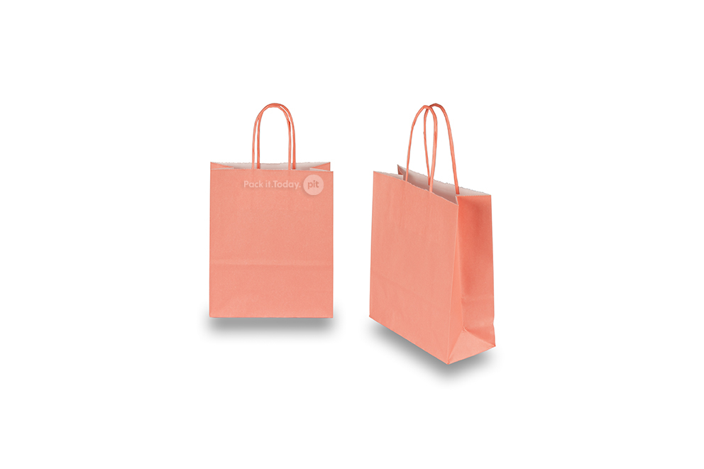 Sacchetti di carta con manici intrecciati - rosa salmone, 180 x 80 x 220 mm, 90 grammi