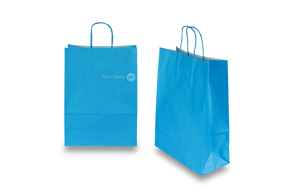 Sacchetti di carta con manici intrecciatip - blu, 260 x 120 x 350 mm, 90 grammi