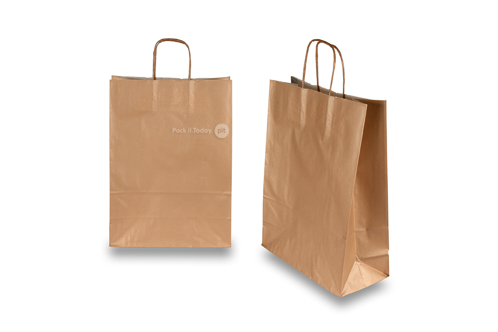 Sacchetti di carta con manici intrecciati - bronzo, 260 x 120 x 350 mm, 90 grammi