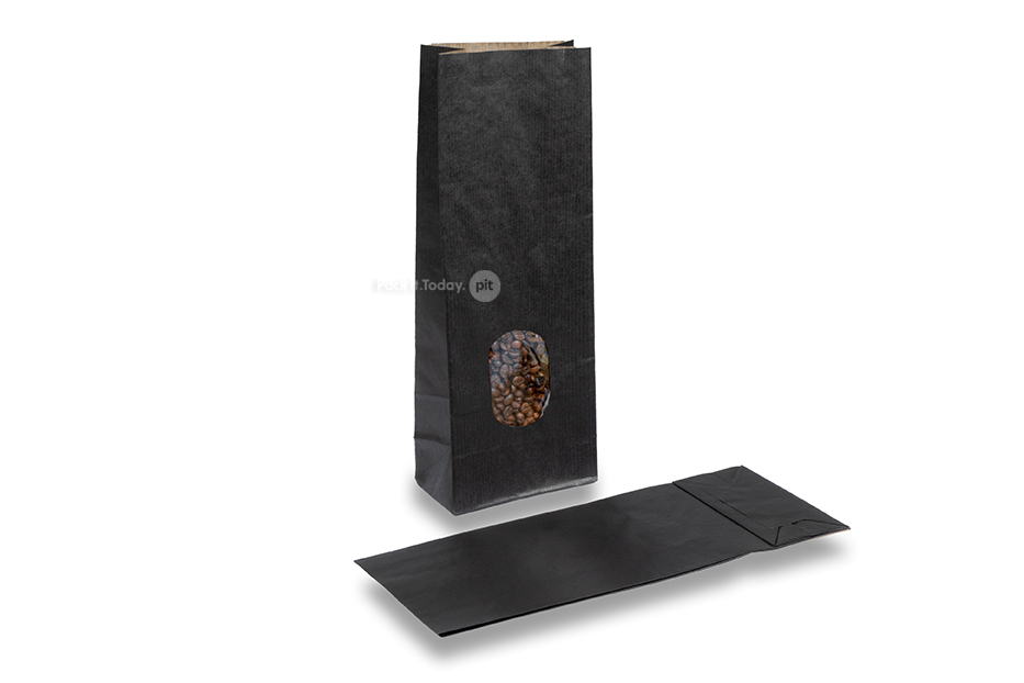 Sacchetti in carta con fondo quadro nero - 105 x 65 x 298 mm con finestra, 500 ml