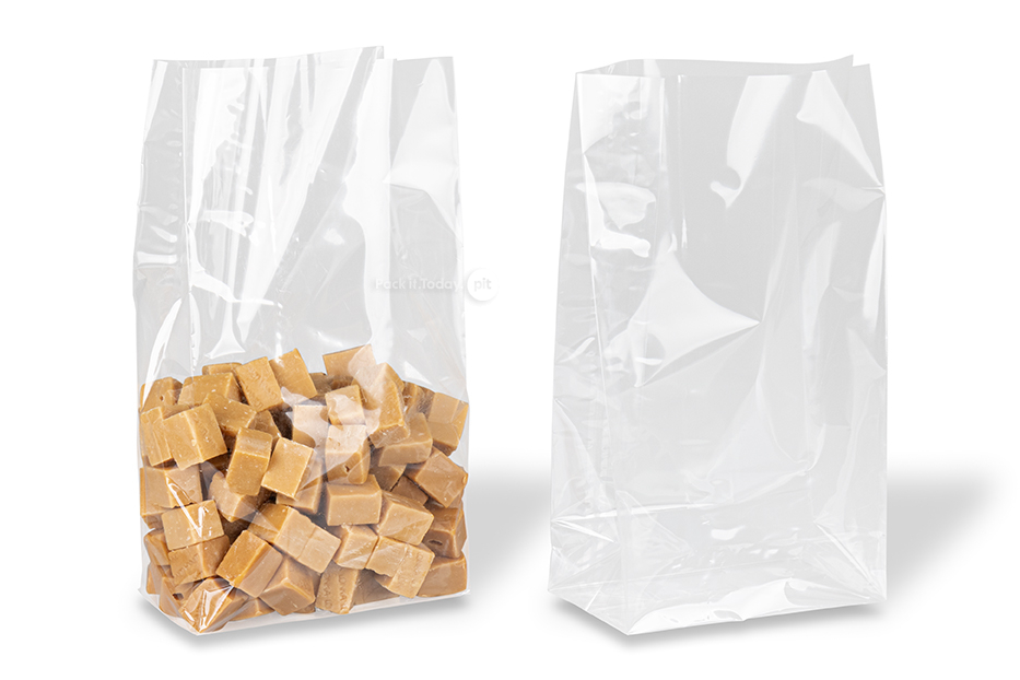 Sacchetti trasparenti per alimenti con fondo quadro - 140 x 260 x 80 mm, 2000 ml