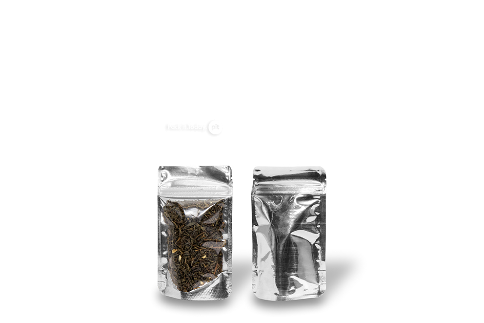 Sacchetti Doypack metallizzati trasparenti - argento metallizzato, 85 x 145 x 50 mm - 100 ml