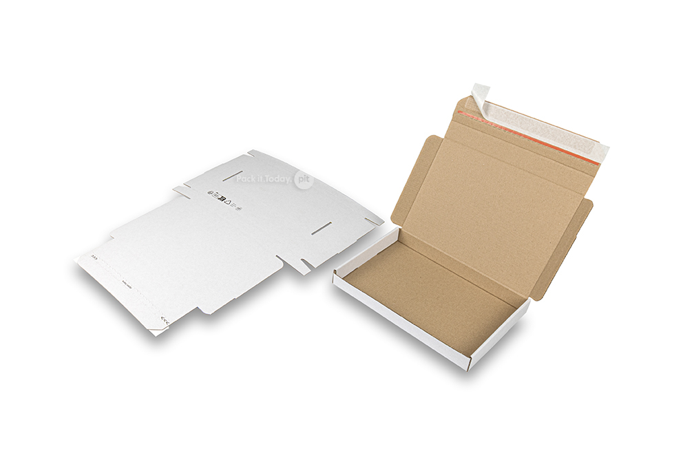 Scatole fustellate con lembo autoadesivo - 230 x 160 x 25 mm (A5), bianco