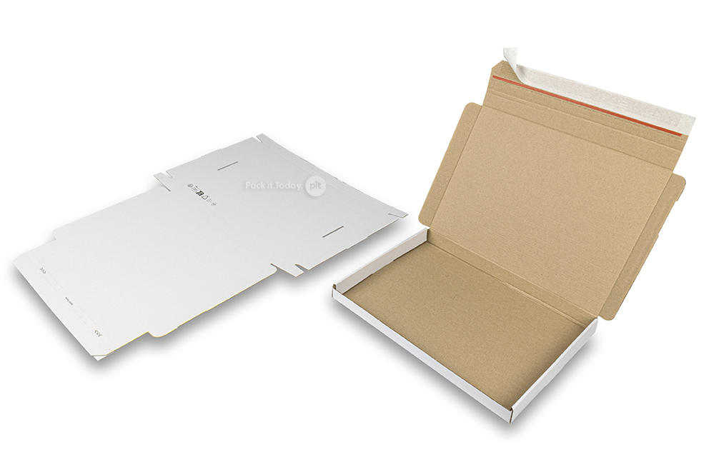 Scatole fustellate con lembo autoadesivo - 310 x 220 x 25 mm (A4), bianco